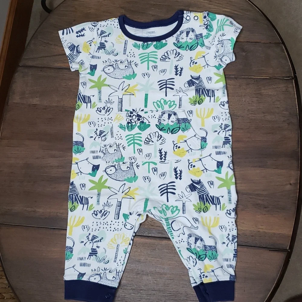 Gymboree NWOT Newborn Essentials Jungle Animals One Piece Romper Sz 3-6M